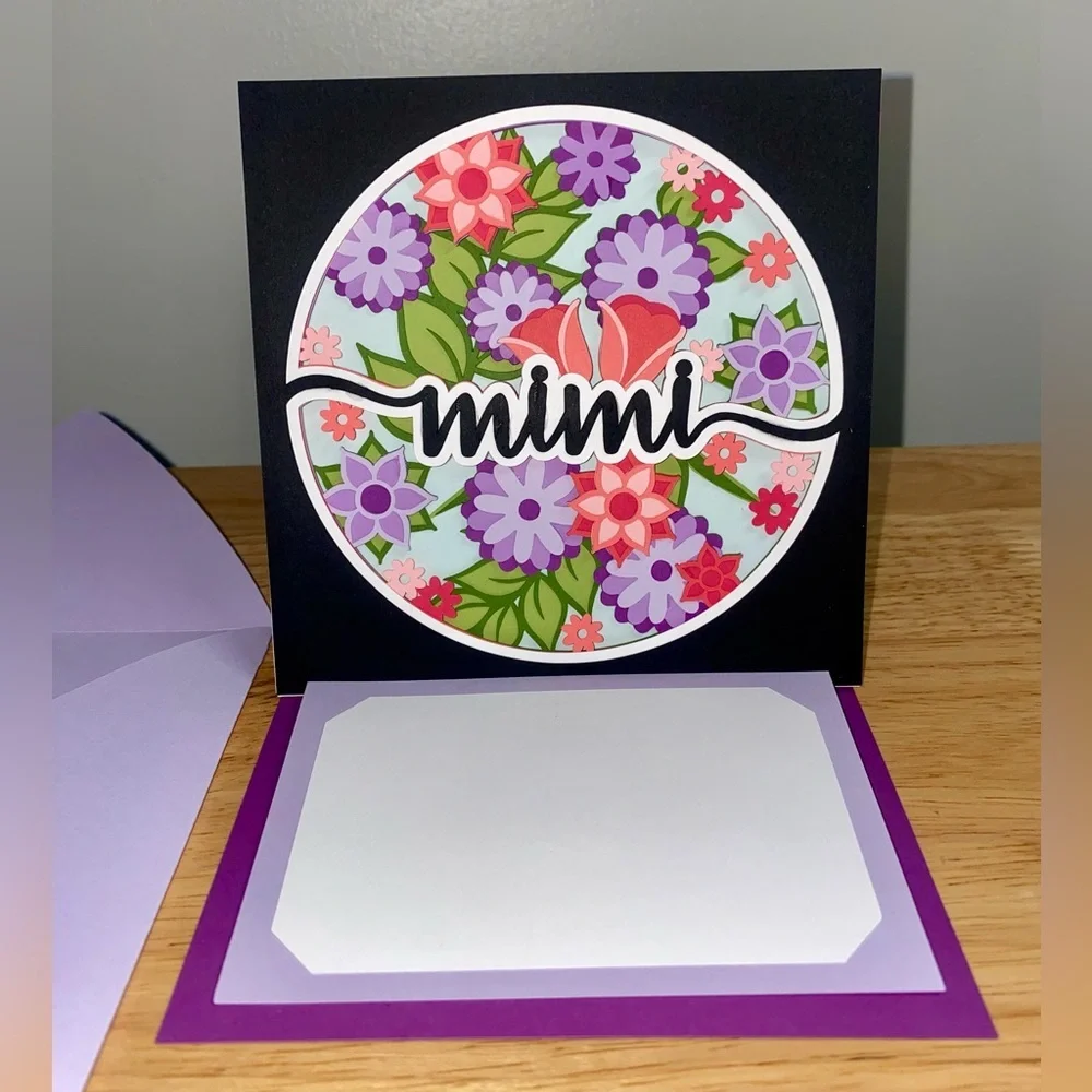 3D Purple Mimi Blank Greeting Card with Matching Envelope